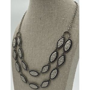 Erica Lyons Silvertone statement necklace double strand